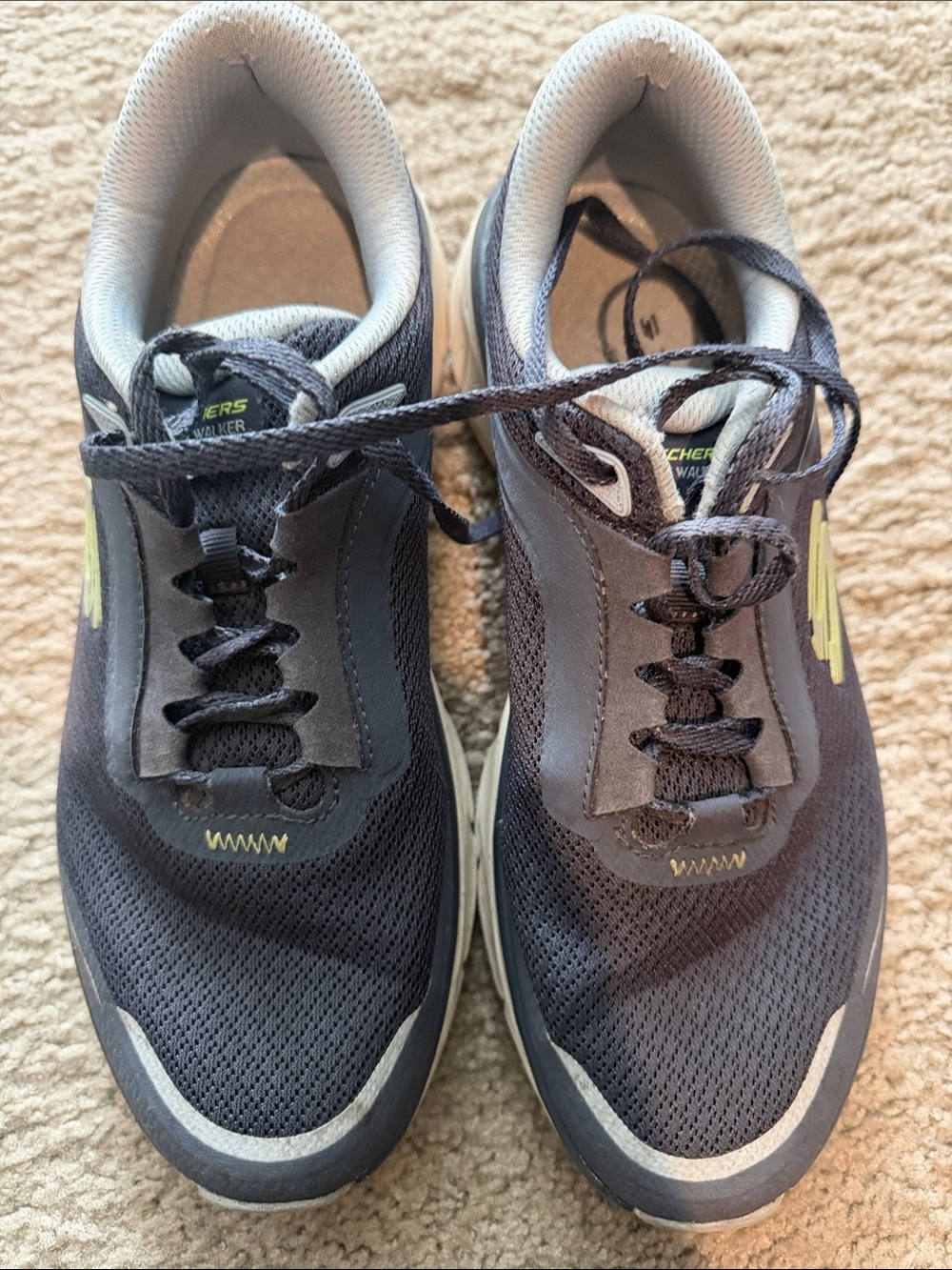 Skechers Navy and Light Gray D’lux walking Sneakers with Lime Accent